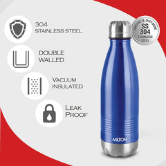 Milton Duo DLX 750 Thermosteel 700 ml Water Bottle, 24 Hr Hot and Cold I Leak Proof Lid, ISI Certified I Vacuum Insulated I for Office, Gym, School I