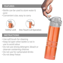MILTON Vogue 500 Stainless Steel Water Bottle 490 ml, Single Walled, ISI Certified I Leak Proof Lid, Rust Proof I For School, Office, Gym