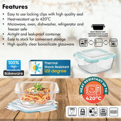 SIGNORA WARE Lock 'N' Store Square High Microwave Oven Borosilicate Safe Glass Container With Air Tight Lid | Multipurpose Jar Box (520Ml, Transparent, Food Grade)