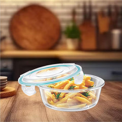 SignoraWare Lock 'N' Store Round High Microwave Oven Borosilicate Safe Glass Container with Air Tight Lid | Multipurpose Jar Box (950ml, Transparent, Food Grade)