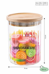 Signoraware Trison Round Jar 550ml with Bamboo Lid|Brorosilicate Glass|Airtight Food Jars|Microwave Freezer Safe|Wide Mouth Jar|For wet and Dry Storage|Easy to Clean|Heat Resistant|Stackable|Clear