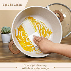 Bergner Naturally DieCast NonStick Casserole with Glass Lid, Free Woven Trivet, Heat Resistant Silicone Handle Grips, White Granite Finish, Induction & Gas ready