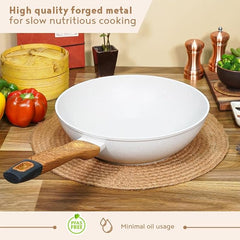 BERGNER Naturally Forged Aluminum 28cm Wok, 3.3 Liters Non-Stick Wok with Marble Coating, Soft Touch Handle, Even Heat Distribution, Comes with Non-Woven Trivet, Induction Bottom and Gas Stove Ready