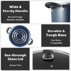 Vinod Zest Aluminium Non Stick Saucepot with Glass Lid - 10.8 Litre, 30 cm | 3 mm Extra Thick | Swiss Quality | 3 Layer Coating | Metal Spoon Friendly - 1 Year Warranty