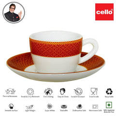 Cello Oplaware Solitaire Ruby Cup and Saucer Set, 130 ml, 12 Pcs