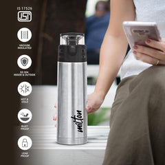 Atlantis 600 Thermosteel Water Bottle,24 Hr Hot and Cold I Leak Proof Lid, ISI Certified I Vacuum Insulated I for Office, Gym, School