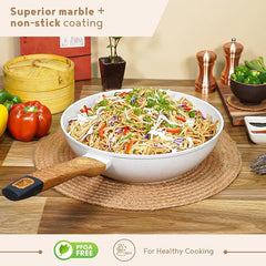BERGNER Naturally Forged Aluminum 28cm Wok, 3.3 Liters Non-Stick Wok with Marble Coating, Soft Touch Handle, Even Heat Distribution, Comes with Non-Woven Trivet, Induction Bottom and Gas Stove Ready