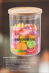 Signoraware Trison Round Jar 550ml with Bamboo Lid|Brorosilicate Glass|Airtight Food Jars|Microwave Freezer Safe|Wide Mouth Jar|For wet and Dry Storage|Easy to Clean|Heat Resistant|Stackable|Clear