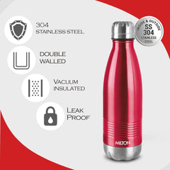 Milton Duo DLX 750 Thermosteel 700 ml Water Bottle, 24 Hr Hot and Cold I Leak Proof Lid, ISI Certified I Vacuum Insulated I for Office, Gym, School I