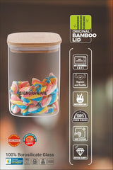 Signoraware Trison Square Jar With Bamboo Lid 850 mlSignoraware Trison Borosilicate Glass Square Jar | Food Storage container with Airtight Bamboo Lid | Multipurpose | For wet and Dry Storage | Easy to Clean | Heat Resistant | (850ml | Clear)