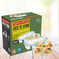 SignoraWare Lock 'N' Store High Microwave Oven Borosilicate Safe Glass Container with Air Tight Lid | Multipurpose Jar Box (620ml, Transparent, Food Grade)