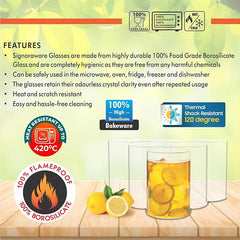 SIGNORA WARE Illusion Borosilicate Glass Drinking Glasses | Crystal Clarity | Lightweight | Odorless | Best For Serving Drinks & Lemonade | Giftable | Useful For Parties ( 350Ml X 6 | Clear )