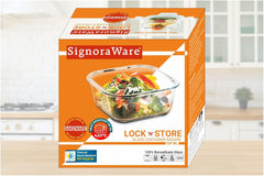 SIGNORA WARE Lock 'N' Store Square High Microwave Oven Borosilicate Safe Glass Container With Air Tight Lid | Multipurpose Jar Box (520Ml, Transparent, Food Grade)