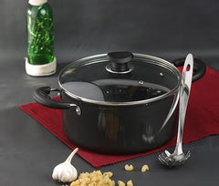 Vinod Black Pearl Hard Anodised Saucepot with Glass Lid 7 litres Capacity (26 cm Diamater) with Riveted Sturdy Handles - 3.25 mm Thickness