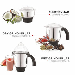 BOSS Crown 750W Mixer Grinder with Powerful Motor, 3 SS Jars, 5 years warranty