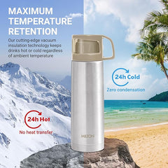 Milton Glassy 1000 Thermosteel Vacuum Insulated Double Walled Flask with Drinking Cup lid & Jacket, 1000 ml Water Bottles,24 Hours Hot & Cold,Easy to Carry,Rust Proof, Tea, Coffee,Travel Bottle