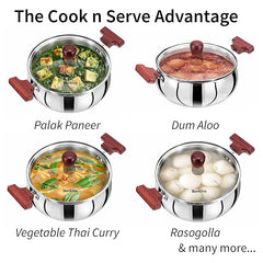 Hawkins Cook n Serve Handi, Triply Stainless Steel Handi with Glass Lid, Induction Sauce Pan, Saucepan, Silver