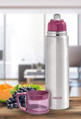 Milton Glassy 1000 Thermosteel Vacuum Insulated Double Walled Flask with Drinking Cup lid & Jacket, 1000 ml Water Bottles,24 Hours Hot & Cold,Easy to Carry,Rust Proof, Tea, Coffee,Travel Bottle