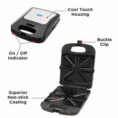 BOSS Jumbo XL, Large size 2-in-1 sandwich maker, 1300W, 0-180° flat bed, Detachable plates for toast & grill