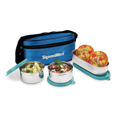 Signoraware Double Decker Special Stainless Steel Lunch Box with Insulated Bag Keeps Food Warm / Leak Spill Proof / Food Grade Tiffin Container (350ml+350ml+650ml