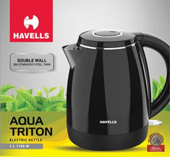 Aqua Triton Electric Kettle 1100 Watts 1 liter, Double Layered Cool Touch Outer Body | 304 Rust Resistant SS Inner Body with Auto Shut Off | Wider Mouth